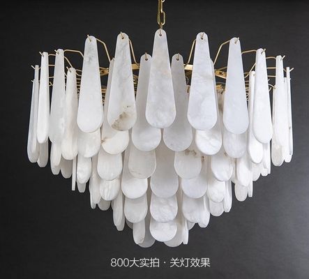 Nordic Style Alabaster Metal Indoor Decorative Shopping Mall Living Room Glossy Luxury Natural Marble Chandelier Pendant Lights