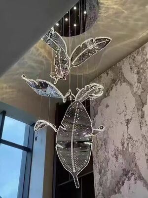 Luxury Crystal Feather Chandelier Modern Leaf Pendant Light for Staircase & Villa