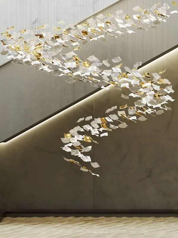 Staircase Ginko Leaf Chandelier Light for High Ceiling Staircase Loft Living Room Hotel Lobby Stairway Luxury Branch Chandeliers