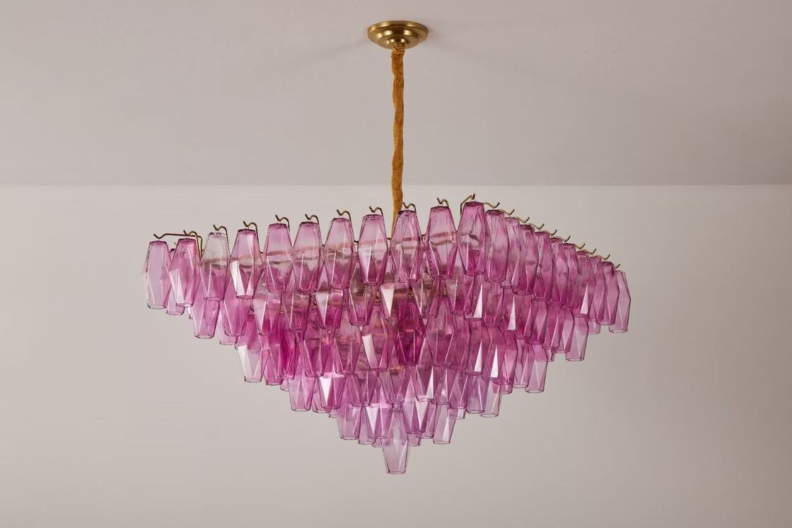 Exquisite Fuchsia Glass Prism Empire Chandelier Restaurant Table Decor Large Hanging Pendant Lights