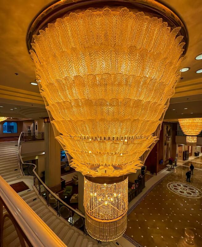 Luxury Golden Leaf Crystal Chandelier - Grand Staircase Pendant Light for 5-Star Hotel Lobby