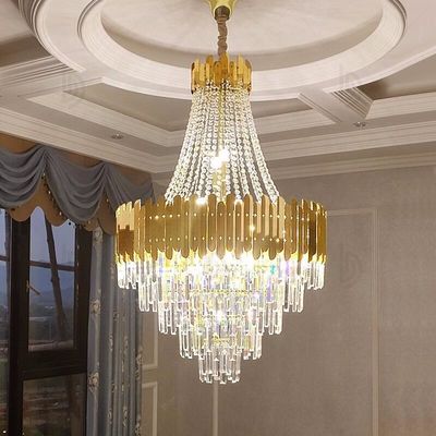 E12 ضد زنگ مدرن کریستال لابی لوستر طلایی برش شده اتاق غذاخوری لوستر ISO9001