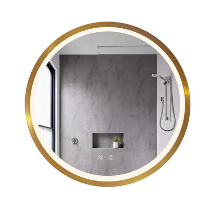 قاب آلومینیومی طلایی زیبا آینه LED حمام دیواری 600*600 میلی متر