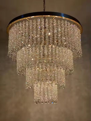 تولید کننده لوکس طلای مدرن کریستال دایره ای لوله ای روشن برای جشن عروسی لوله ای بزرگ برای داخلی