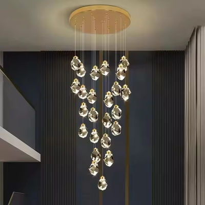 هتل پله های داخلی مدرن لوکس کریستال لوستر آویز نور با چراغ سقف LED اندازه چراغ 130 * 110mm