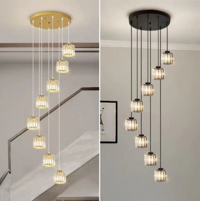 ویلا Hollow Iron Chandelier طلایی/سیاه مدرن مینیمالیست کریستال نور پله با طراحی چرخش