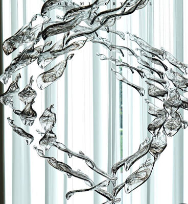 دکوراسیون لامپ سفارشی کریستالی مهندسی تالار ضیافت ویلا لابی هتل خلاق، لوازم جانبی برگ شیشه ای مارپیچ