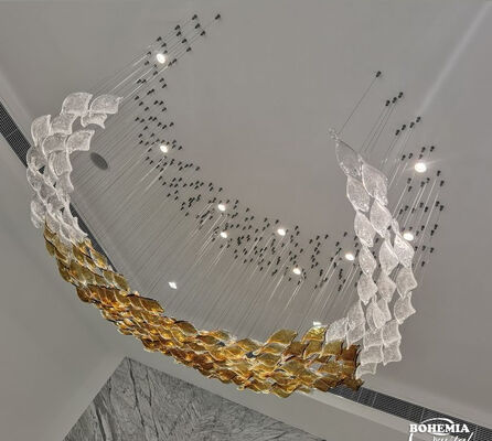 لامپ های سقفی تزئینی با سبک اروپایی سفارشی، شیشه کهربایی، برگ های افتاده، زیبایی شناسی اتاق نشیمن