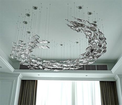 لوسترهای سفارشی بزرگ مدرن روشنایی تزئینی سقف آویز کریستال شیشه ای
